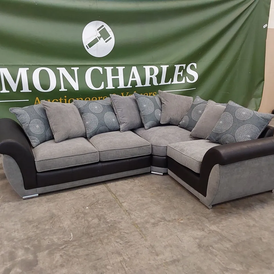 QUALITY DESIGNER DANUBE SCATTERBACK CORNER SOFA - BLACK/GREY