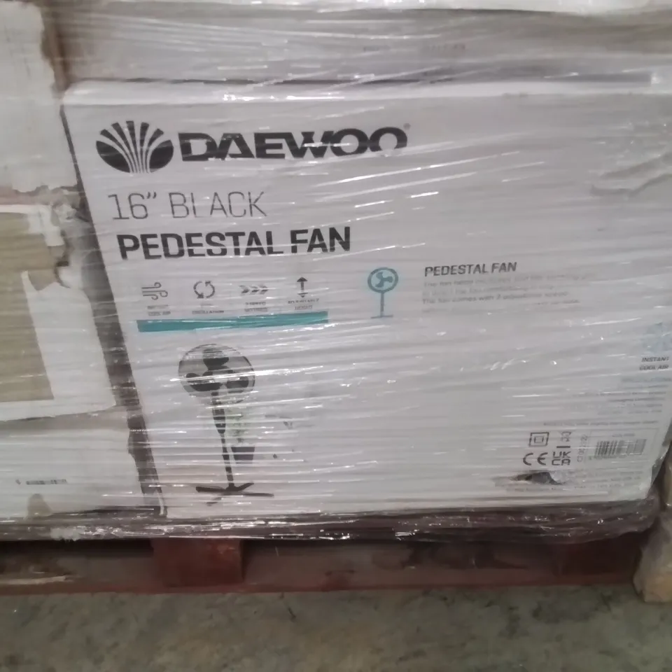 PALLET CONTAINING VARIOUS ELECTRICAL ITEMS AND HOUSEHOLD PRODUCTS TO INCLUDE:700W CYCLONIC VACUUM,STAINLESS STEEL 4 SLICE TOASTER,16"PEDESTAL FAN