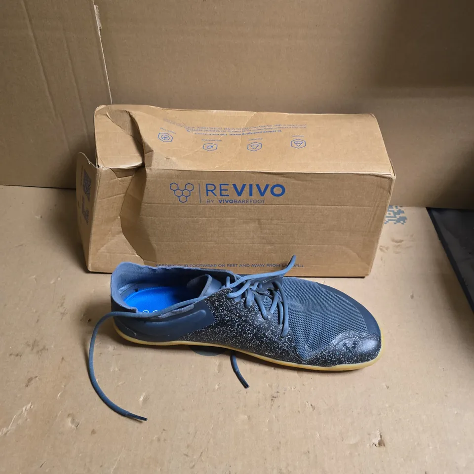 REVIVO BY VIVOBAREFOOT ATHLETIC SHOES – BLUE MESH UPPER, YELLOW GUM SOLE - SIZE EUR 43 