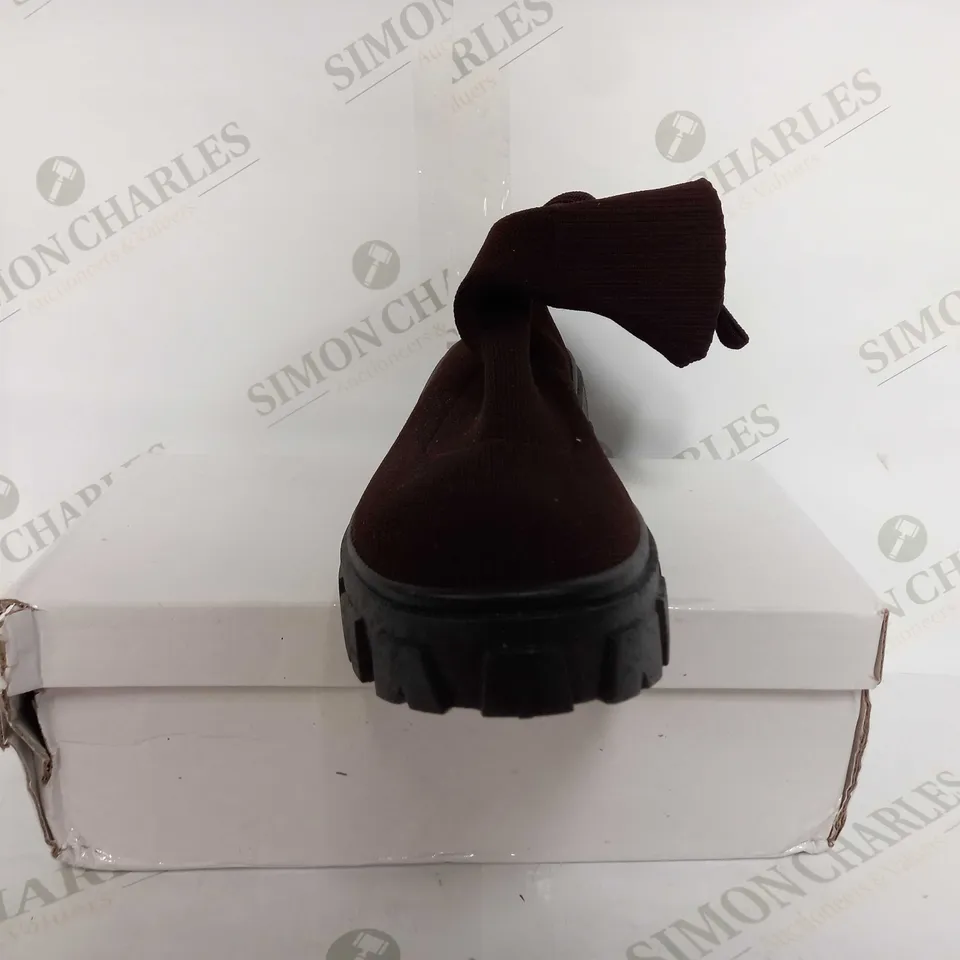 UNBRANDED HIGH PLATFORM SOCK SHOE IN DARK BROWN - EU 39