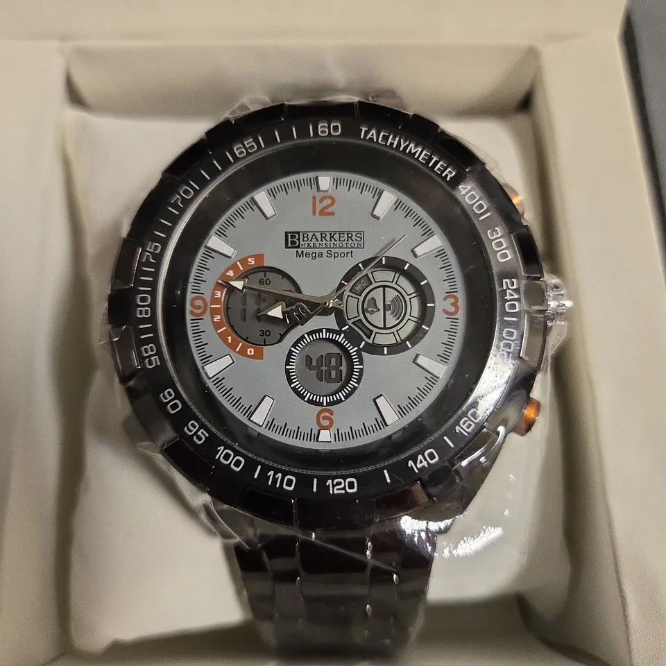 BOXED BARKERS OF KENSINGTON MEGA SPORT WATCH IN GREY