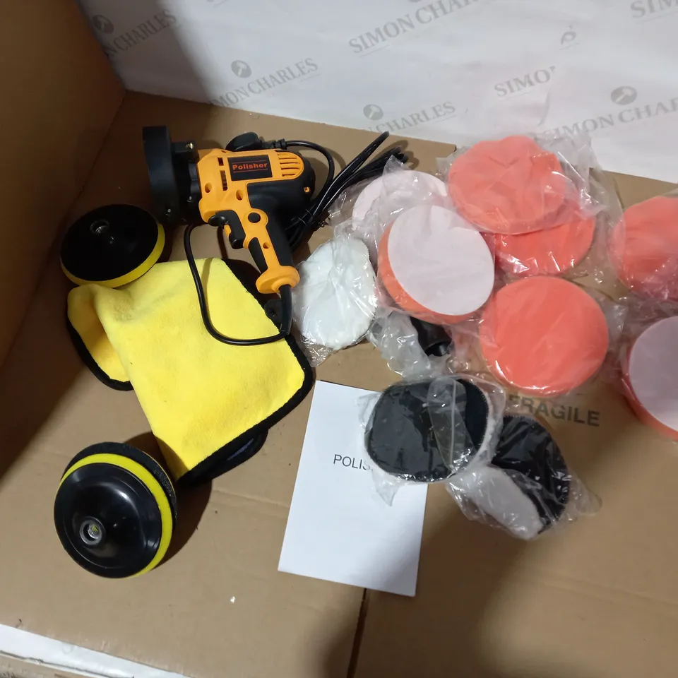 BOXED DESIGNER YELLOW/BLACK POLISHER WITH SPONGE ACCESSORIES