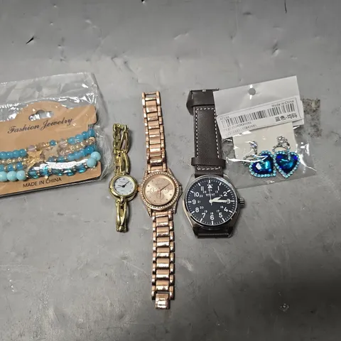 APPROXIMATELY 20 ASSORTED ITEMS TO INCLUDE - BRACELET , EARRINGS , WAGSTAFF LEATHER STRAP ETC
