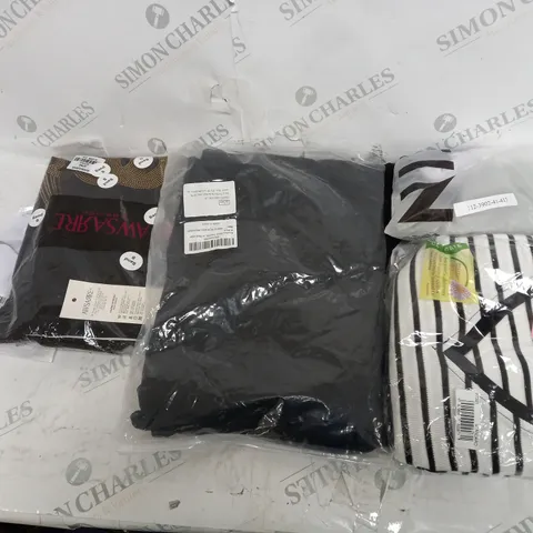 LARGE BOX OF ASSORTED CLOTHING ITEMS IN VARIOUS COLOURS AND SIZES INCLUDING TROUSERS , TOPS AND JUMPERS 