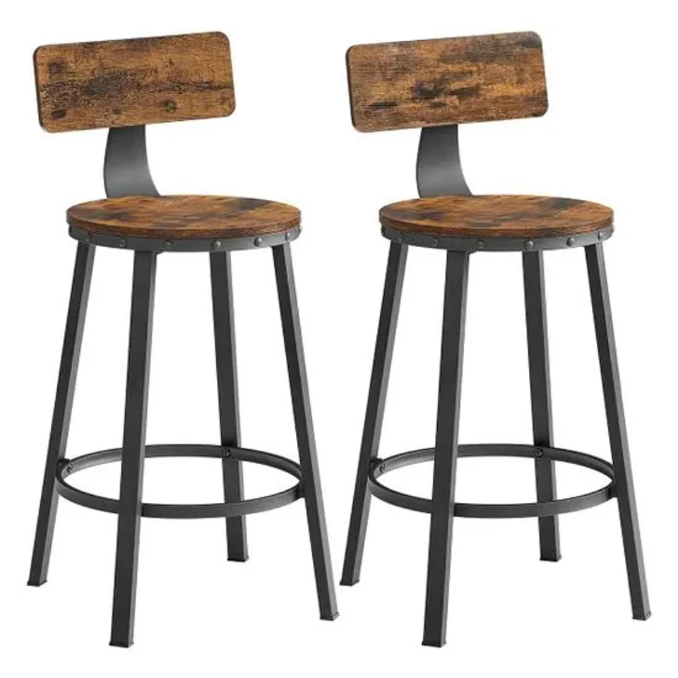 BOXED VASAGLE BAR STOOLS SET OF 2 EASY ASSEMBLY - RUSTIC BROWN AND BLACK