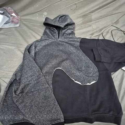 HOODIE - BLACK BODY WITH METALLIC HEATHER SLEEVES AND FRONT PATCH MILANA STUDIOS XXL