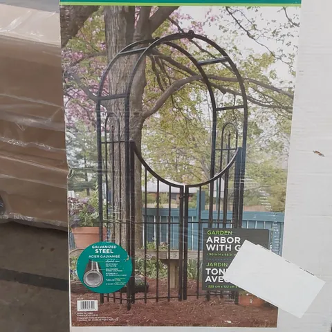 BOXED 17.27CM W X 17.27CM D STEEL ARBOUR WITH GATE (1 BOX)