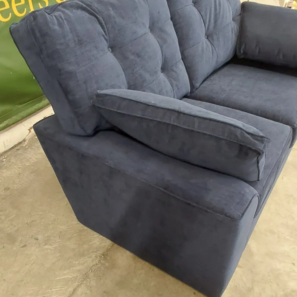 DESIGNER STAMFORD SMALL 2-SEATER HIGH-BACKED FIRM FABRIC UPHOLSTERED SOFA - NAVY BLUE