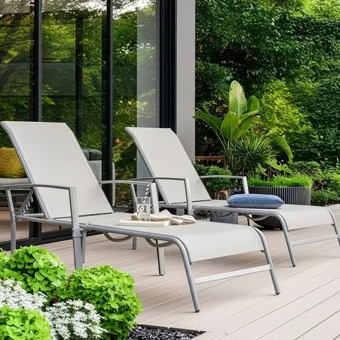 BOXED SET OF 2 ADJUSTABLE LOUNGERS - SILVER GREY