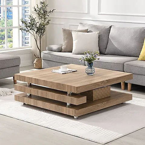 BRAND NEW BOXED BORNEO COFFEE TABLE IN SANREMO OAK WITH STAINLESS STEEL FRAME (1 BOX)