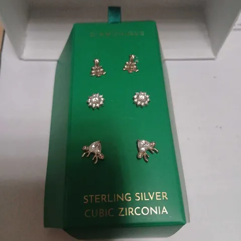 DIAMONIQUE 3CT FESTIVE STUD SET STERLING SILVER 