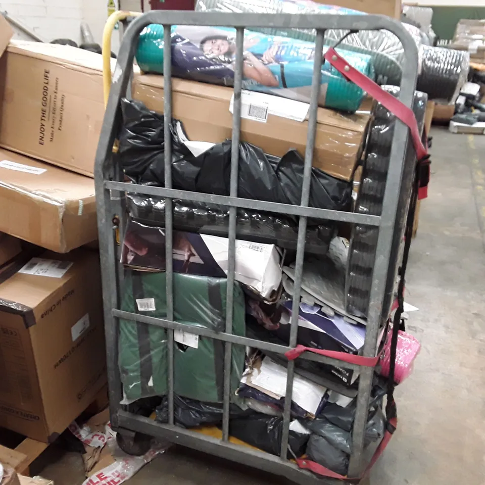 CAGE TO CONTAIN AN ASSORTMENT OF HOUSEHOLD ITEMS TO INCLUDE YOGA MATTS, EXERCISE MATS AND FOAM ROLLERS ECT 