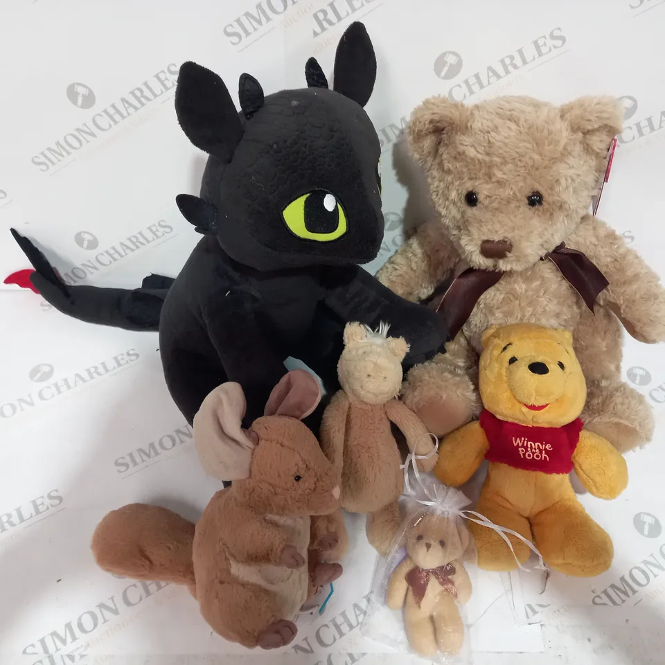 BOXED ASSORTMENT OF APPROXIMATELY 5 SOFT TOYS, TO INCLUDE KEEL AND WINNIE THE POOH