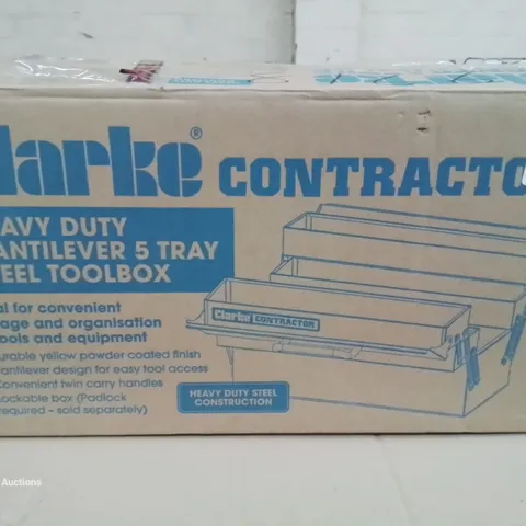 BOXED CLARKE CONTRACTOR HEAVY DUTY CANTILEVER 5-TRAY STEEL TOOLBOX - YELLOW 