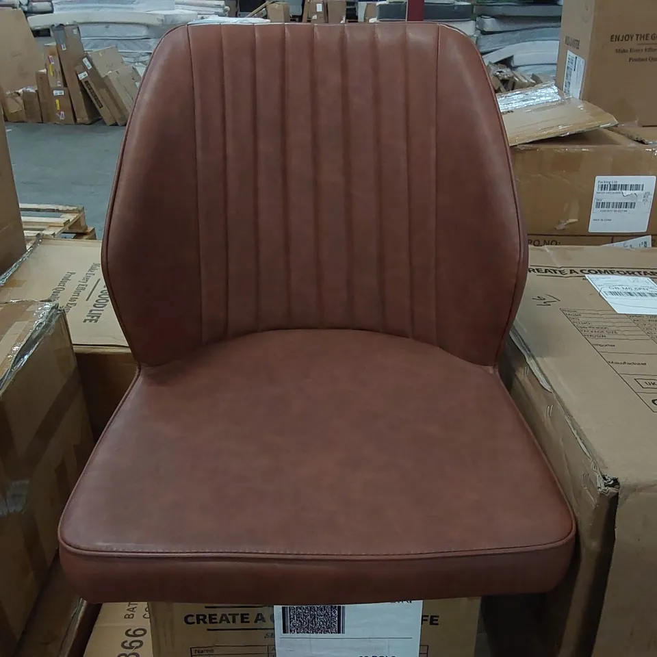 BOXED SET OF 2 CLIPOP FAUX LEATHER DINING CHAIRS - BROWN (1 BOX)