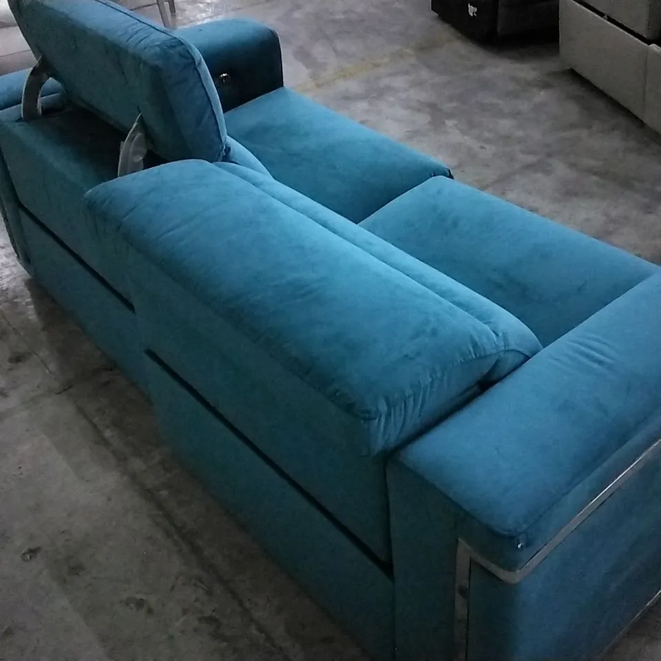QUALITY DESIGNER PLUSH VELVET TEAL ELECTRIC RECLINER 2 SEATER SOFA