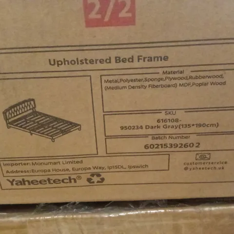 BOXED YAHEETECH 4FT6 DOUBLE SIZE BED FRAME - DARK GREY (2 BOXES)
