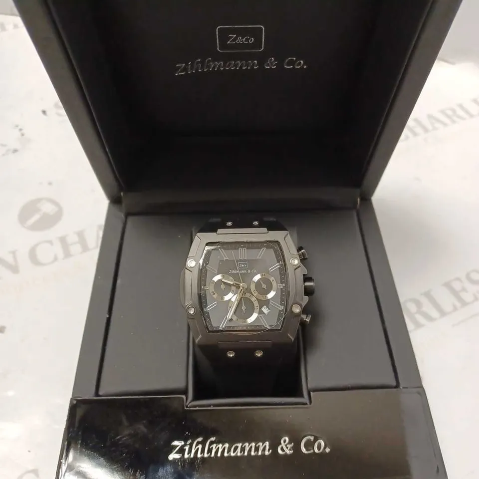 ZIHLMANN & CO BLACK TRIPLE DIAL STUD RUBBER STRAP WATCH