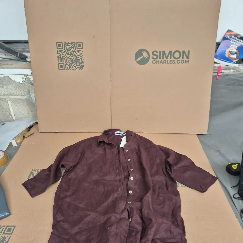 RESERVED PURE LINEN SHIRT – BURGUNDY – UK SIZE S – DESIGNED IN POLAND
