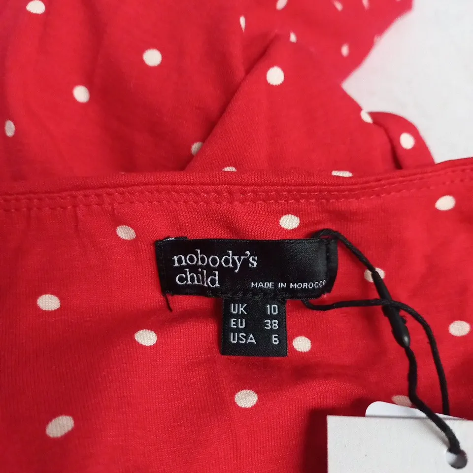 NOBODY'S CHILD HATTIE MIDI DRESS – RED POLKA DOT, UK 10