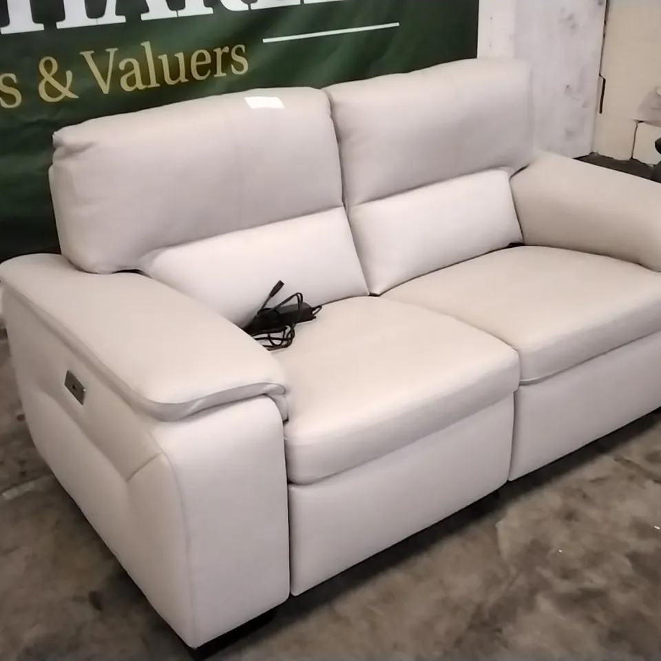 QUALITY ITALIAN DESIGNER GRADO POWER RECLINER LOVESEAT IN WHITE GREY LEATHER