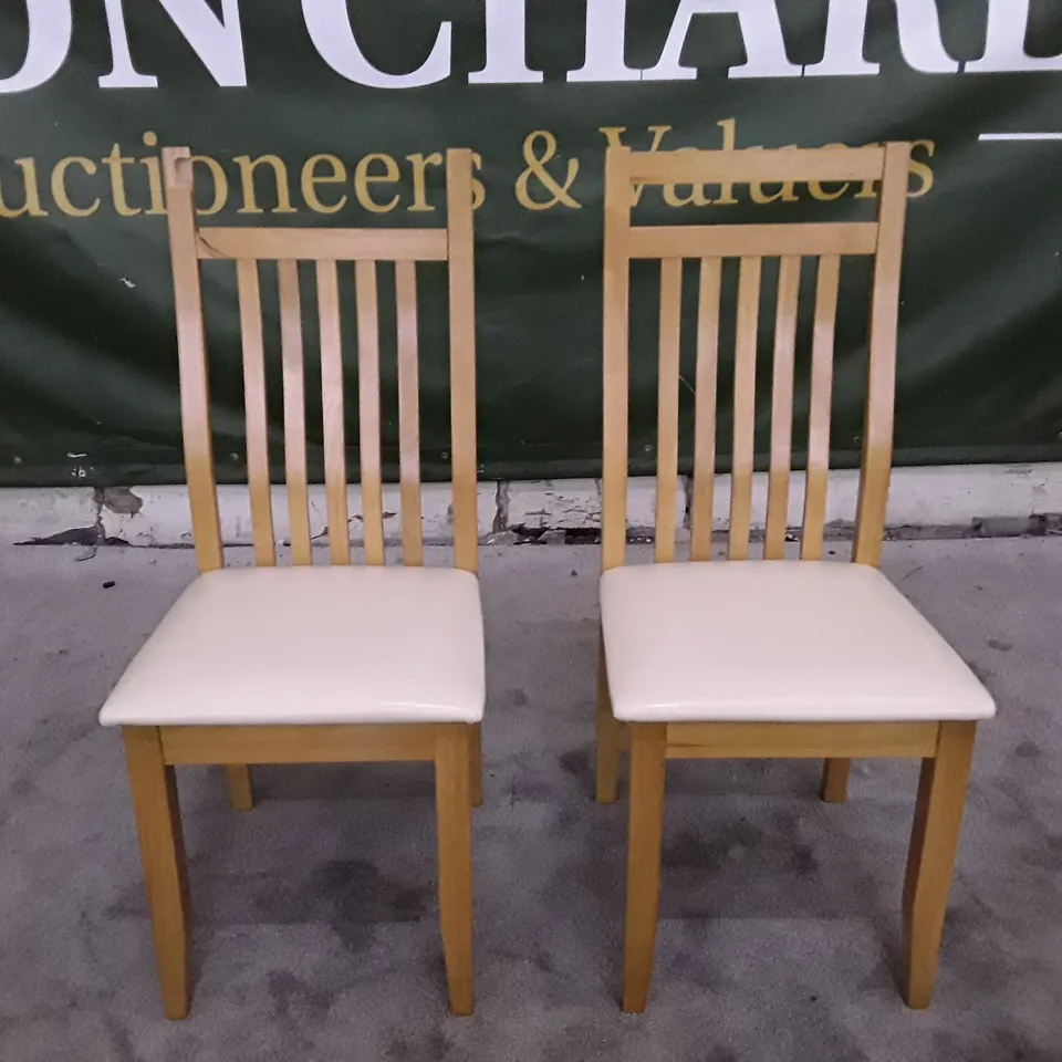 SET OF 2 JAVA WOOD DINING CHAIRS (CREAM LEATHER SEAT PAD)