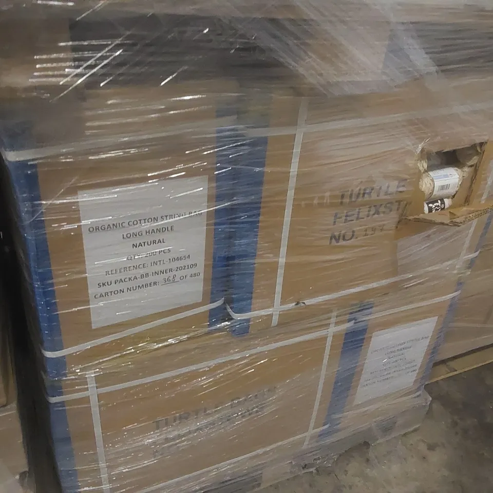 PALLET CONTAINING A VERY LARGE QUANTITY OF ASSORTED ITEMS INCLUDING: BIRCHBOX BEAUTY SETS, ORGANIC COTTON TURTLE BAGS