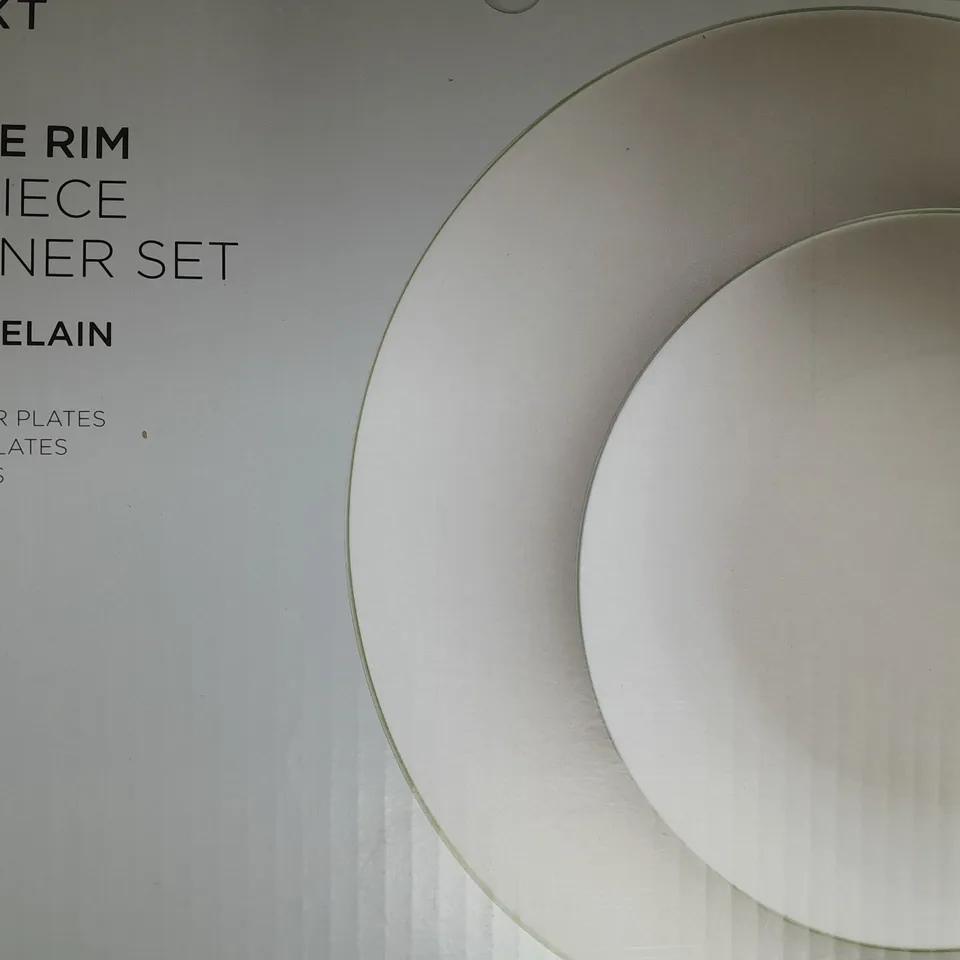 BOXED NEXT SAGE RIM 12 PIECE PORCELAIN DINNER SET