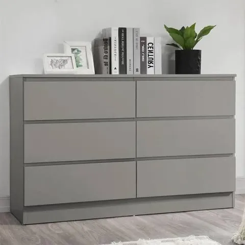 BOXED BIRLEA OSLO WIDE CHEST - 6 DRAWER - GREY (2 BOXES)