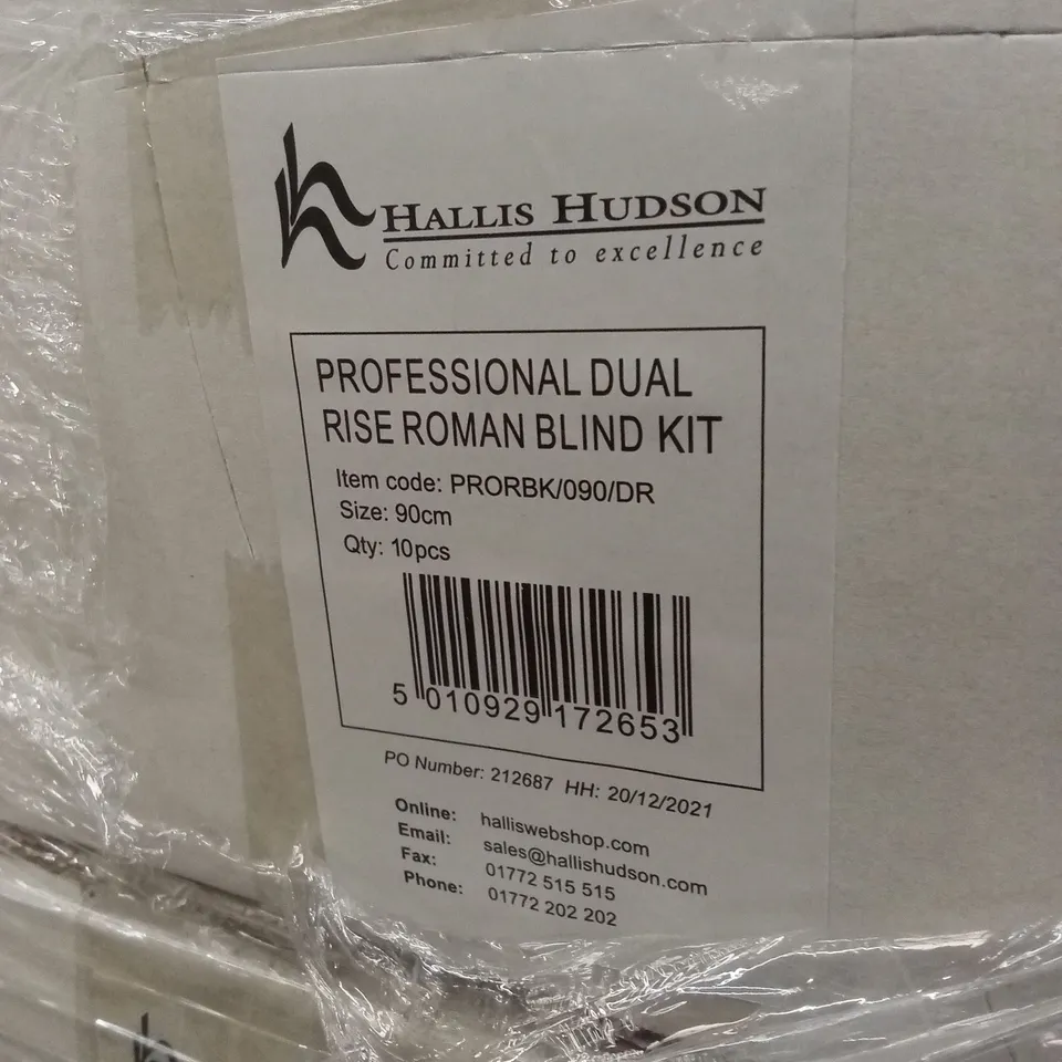 PALLET TO CONTAIN APPROXIMATELY 470 BRAND NEW PROFESSIONAL DUAL RISE ROMAN BLIND KITS - MIXED SIZES