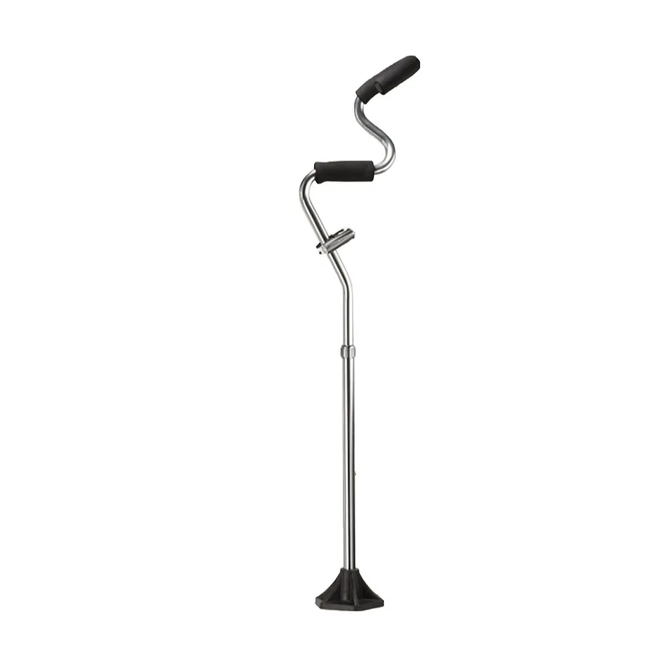 STRONG ARM COMFORT CANE WITH STANDING BASE & LIGHT IN BLACK