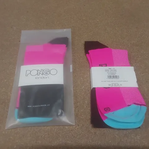 BOX TO CONTAIN APPROX 100 BRAND NEW PAIRS OF PONGO LONDON CYCLING SOCKS - BLACK/PINK // SIZE: XL // 1 PAIR PER PACK