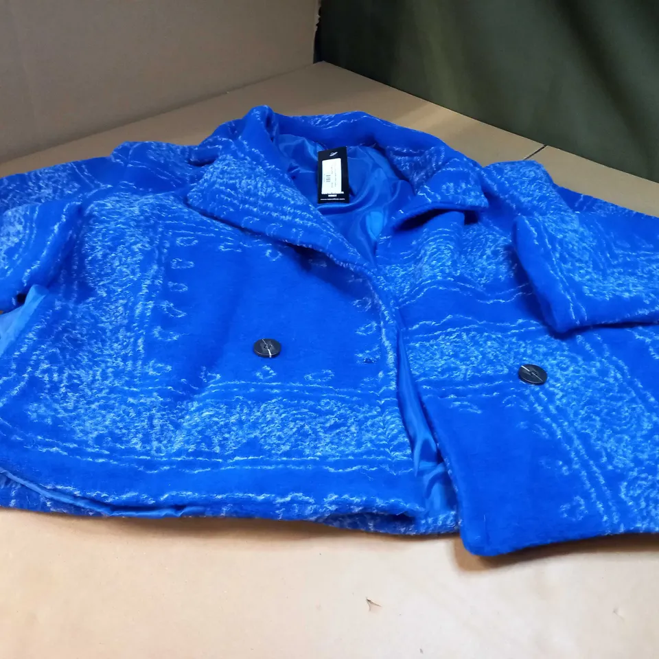 ISAWITFIRT BLUE PAISLEY OVERSIZED BOXY WOOL COAT - SIZE 8 