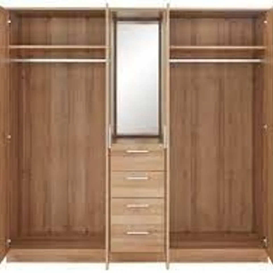 BOXED PANAMA 4-DOOR 4-DRAWER COMBI WARDROBE - DARK OAK (5 BOXES)