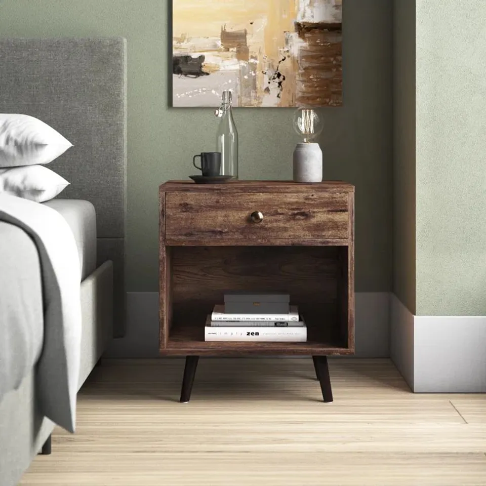 BOXED MONTEREY 1 DRAWER BEDSIDE TABLE - LIGHT BROWN (1 BOX)