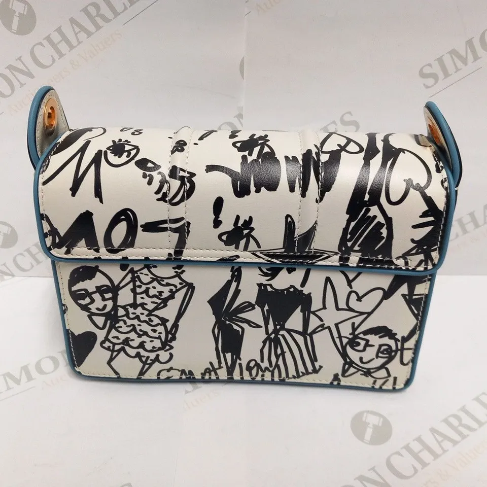LANVIN WHITE AND BLACK GRAFITTI MINI LEATHER SATCHEL