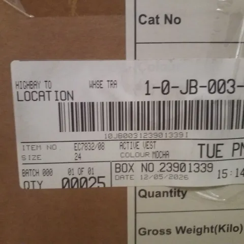 BOX CONTAINING APPROXIMATELY 25X SIMPLY BE ACTIVE VEST - COLOUR MOCHA - SIZE 24