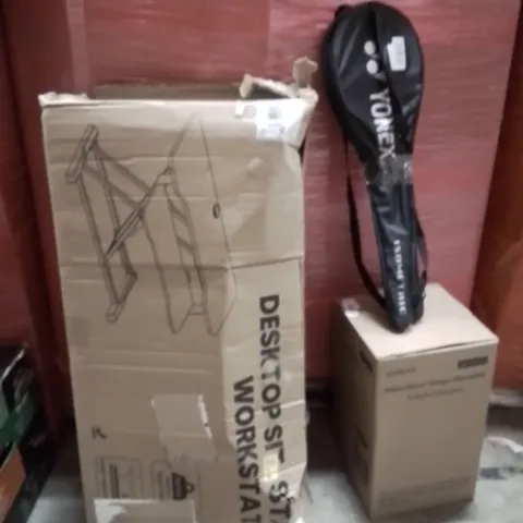 PALLET OF ASSORTED HOUSEHOLD GOODS AND PRODUCTS TO INCLUDE;DESKTOP,AIR COOLER,TENNIS RACKETS