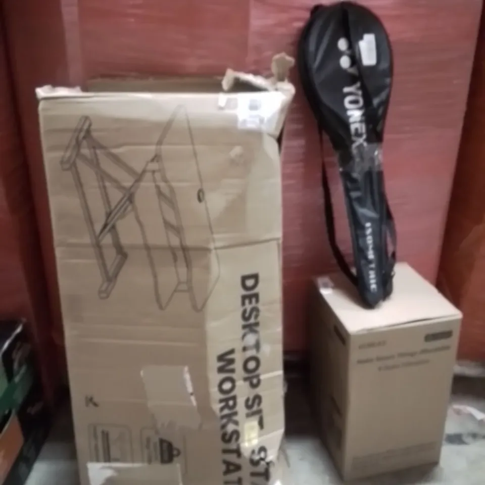 PALLET OF ASSORTED HOUSEHOLD GOODS AND PRODUCTS TO INCLUDE;DESKTOP,AIR COOLER,TENNIS RACKETS