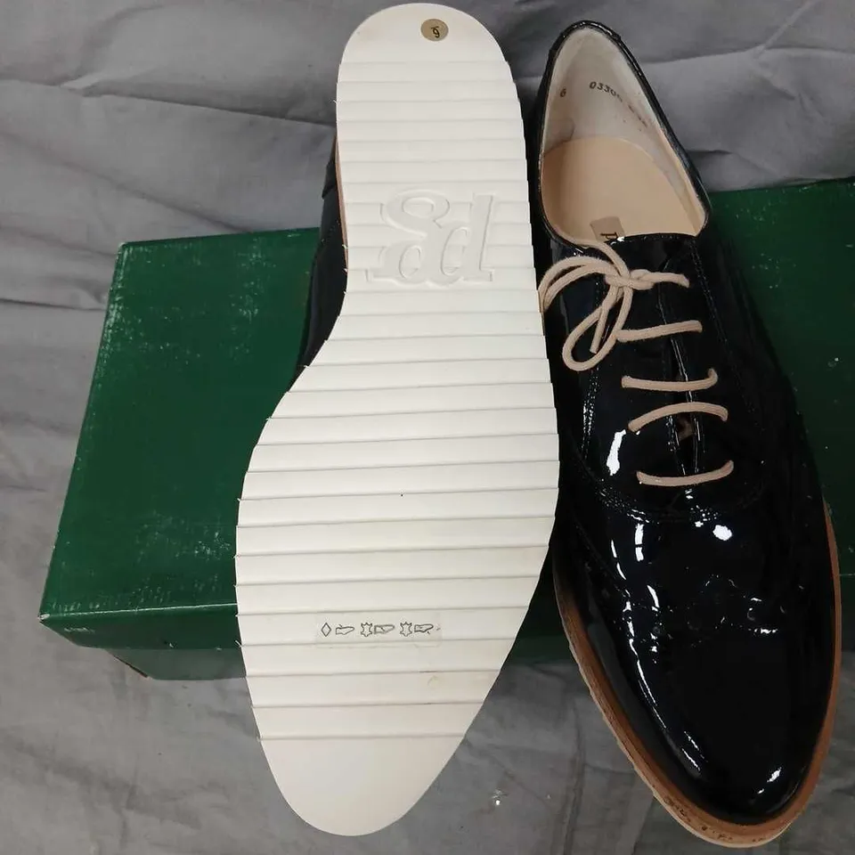PAUL GREEN SOFTLAK STEEL BLUE PATENT LEATHER OXFORD SHOES, UK 6