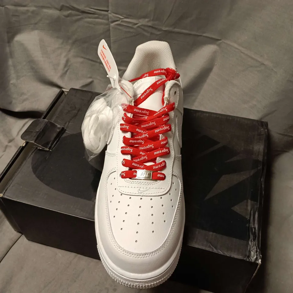 Nike Air Force 1  – White, Supreme collaboration with red laces - UK SIZE 10