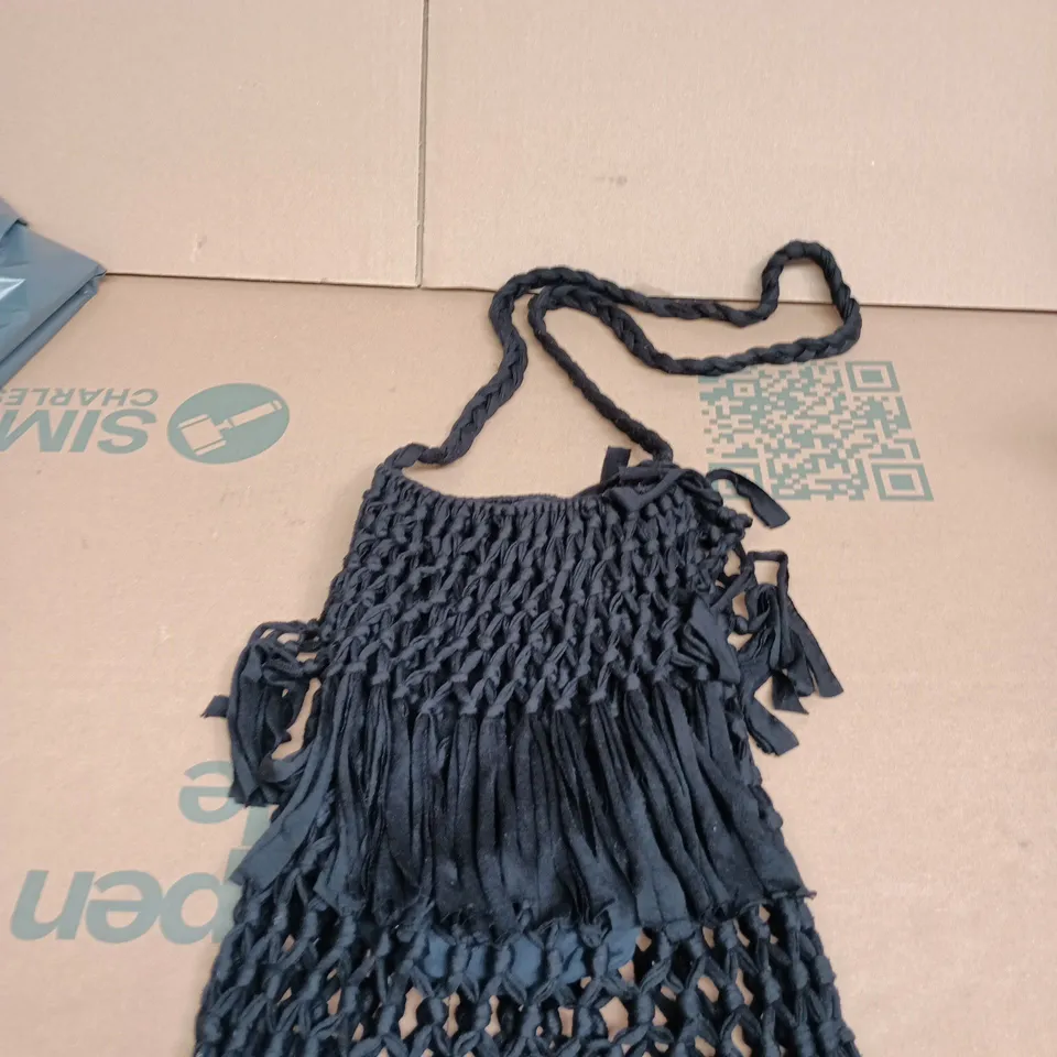 & OTHER STORIES BLACK MACRAMÉ FRINGE BAG WITH BRAIDED SHOULDER STRAP
