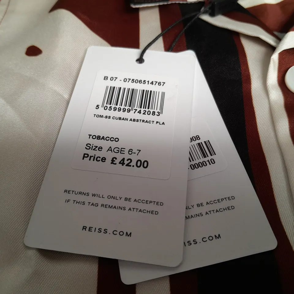 REISS CUBAN KIDS SHIRT IN TOBACCO - 6/7 YRS 