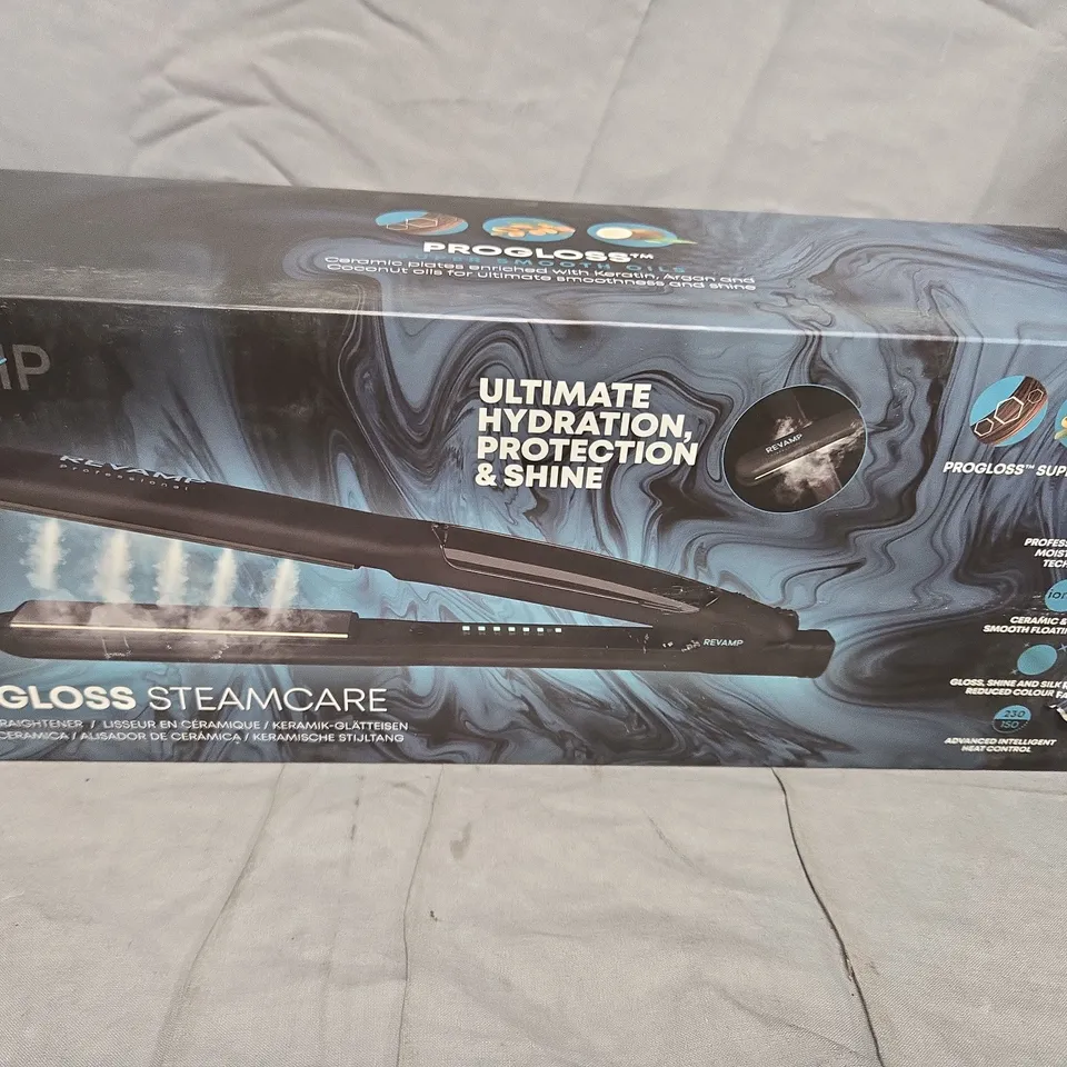 REVAMP PROGLOSS STEAMCARE CERAMIC HAIR STRAIGHTENER – BOXED