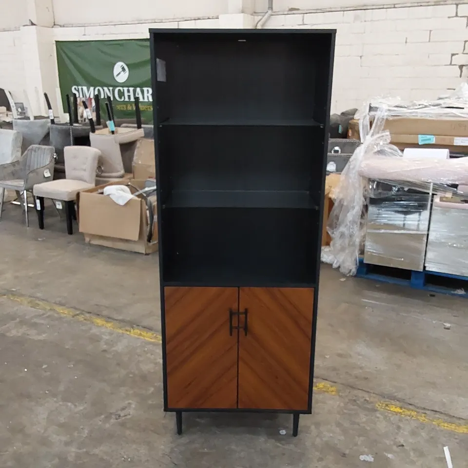 WALKER EDISON HUTCH UNIT IN SOLID BLACK/WALNUT