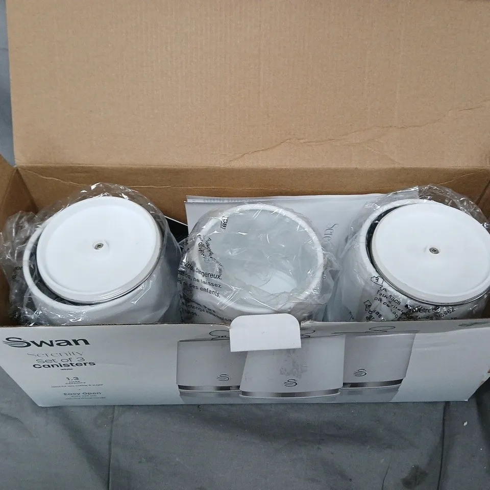 SWAN SERENITY SET OF 3 CANISTERS, ONE LID MISSING