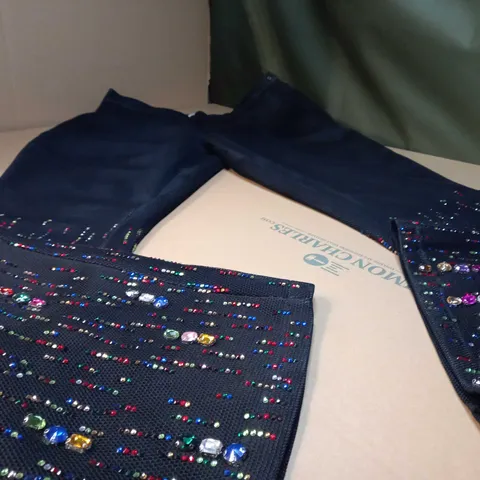 ORLANDO BLACK BEDAZZLED FLARED TROUSERS