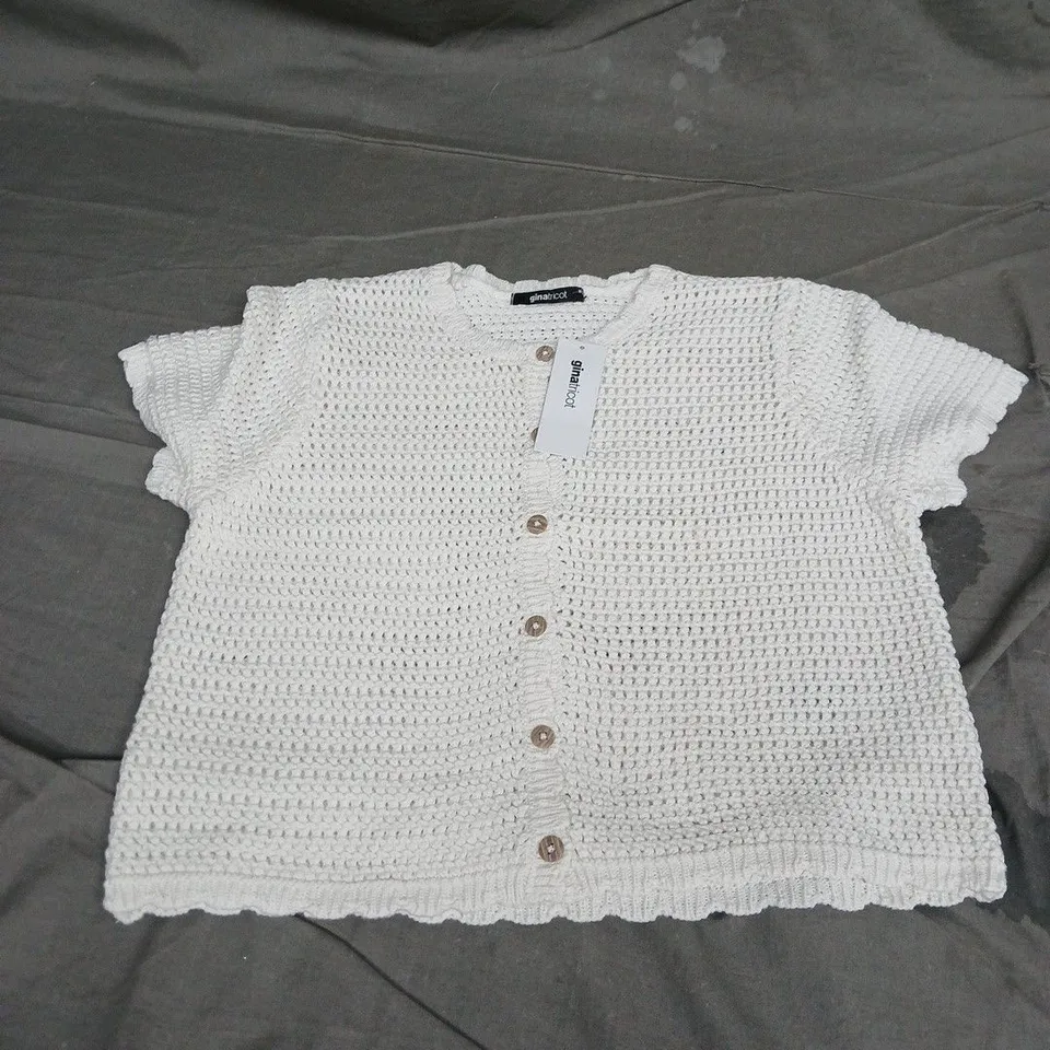 GINA TRICOT KNITTED CROCHET CARDIGAN IN BRIGHT WHITE SIZE M