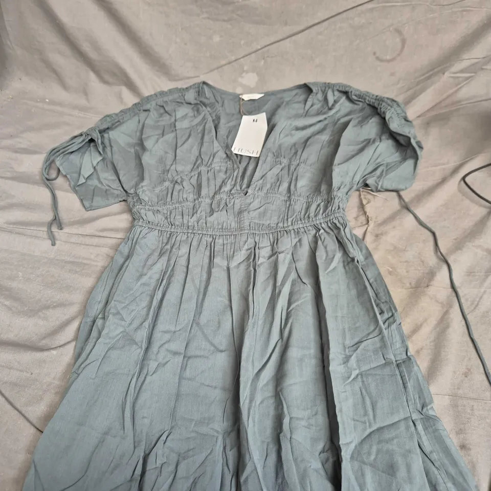 HUSH GRACE COTTON MINI BEACH DRESS – SAGE GREEN – UK M/L