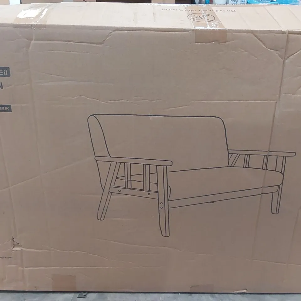 BOXED MONDEER SMALL 2 SEATER SOFA - DARK GREY FABRIC/OAK LEGS (1 BOX)